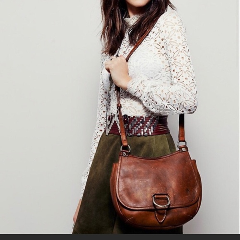 Frye Amy Cognac Leather Crossbody Saddle Bag